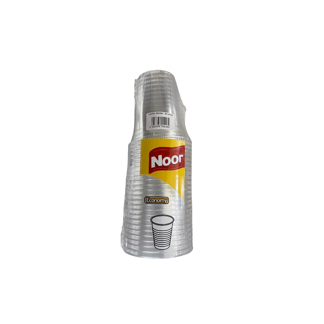 NOOR CLEAR PLASTIC CUP 400 ML 25 PCS
