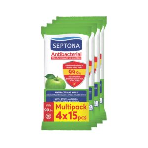 Septona Antibacterial Wipes GREEN APPLE 15pcs X4 multipack