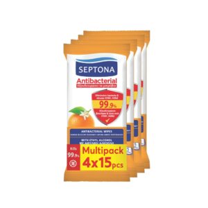 سبتونا مناديل مبللة  مضادة للبكتيريا "البرتقال" 15 منديل 4X عبوات توفير